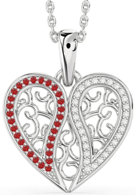 Diamond & Ruby Silver Broken Heart Necklace