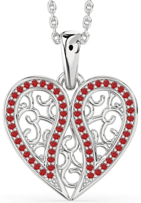 Ruby Silver Broken Heart Necklace