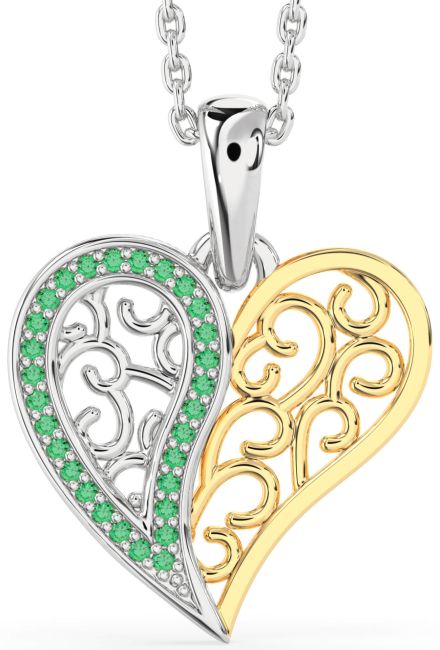 Emerald Gold Silver Heart Necklace