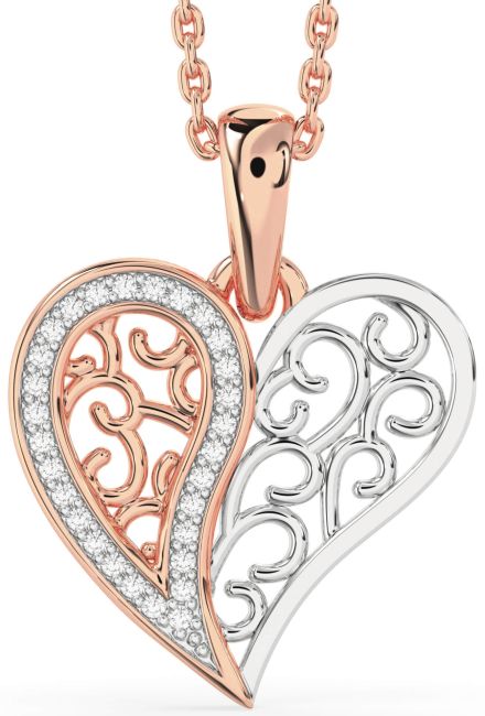 Diamond Platinum & Rose Gold Heart Necklace