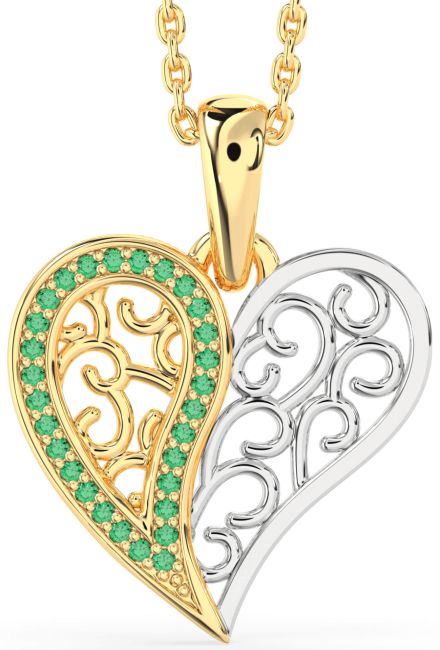 Emerald Gold Silver Heart Necklace