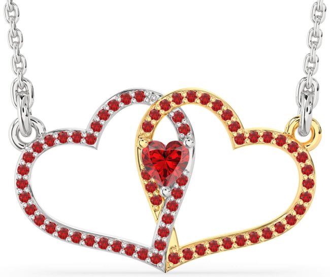 Large Ruby Gold Silver Heart Necklace
