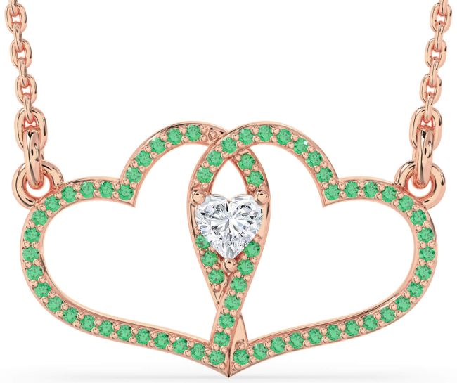 Large Emerald Rose Gold Heart Necklace