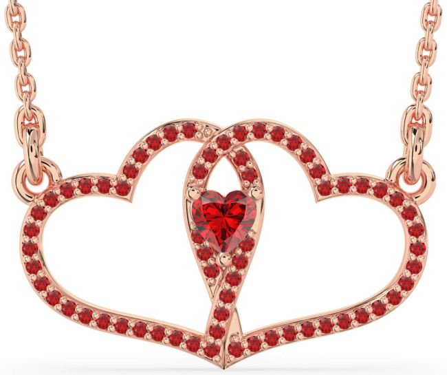 Large Ruby Rose Gold Heart Necklace