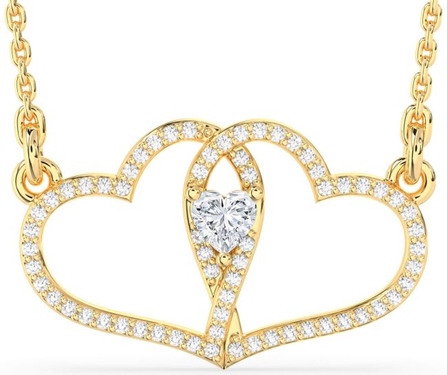 Large Diamond Gold Silver Heart Necklace