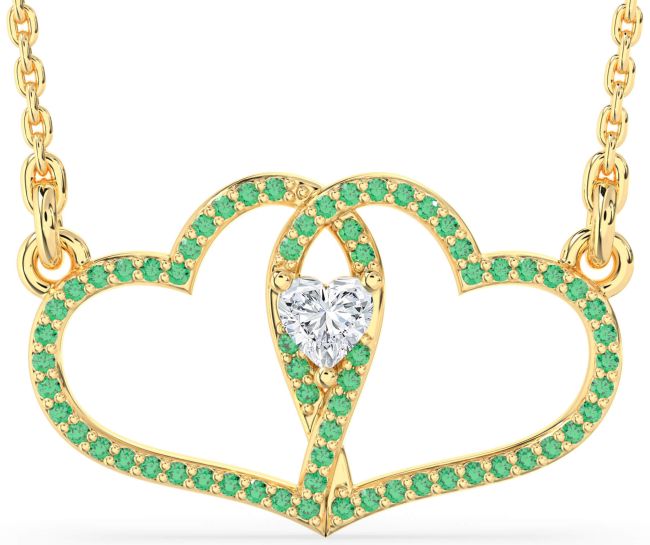 Large Emerald Gold Heart Necklace