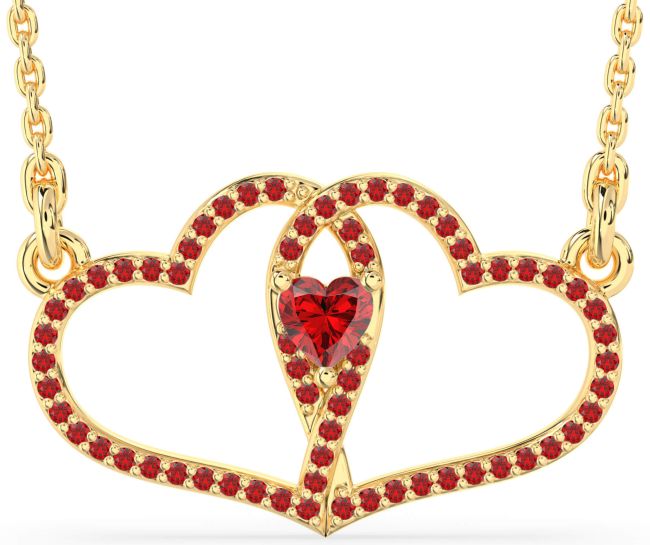 Large Ruby Gold Heart Necklace