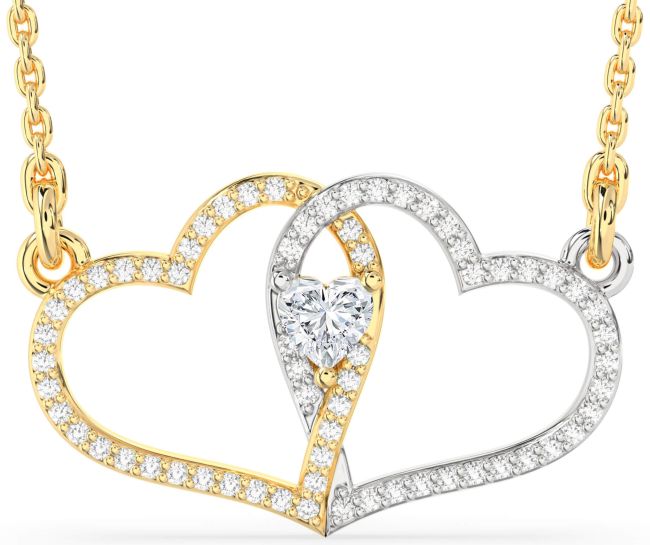 Large Diamond Gold Silver Heart Necklace