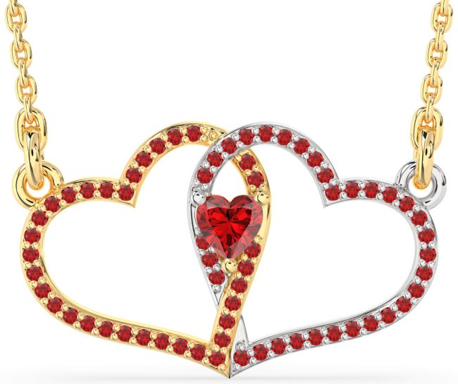Large Ruby Gold Silver Heart Necklace
