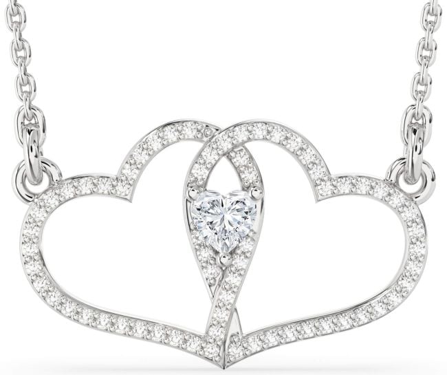 Large Diamond Silver Heart Necklace