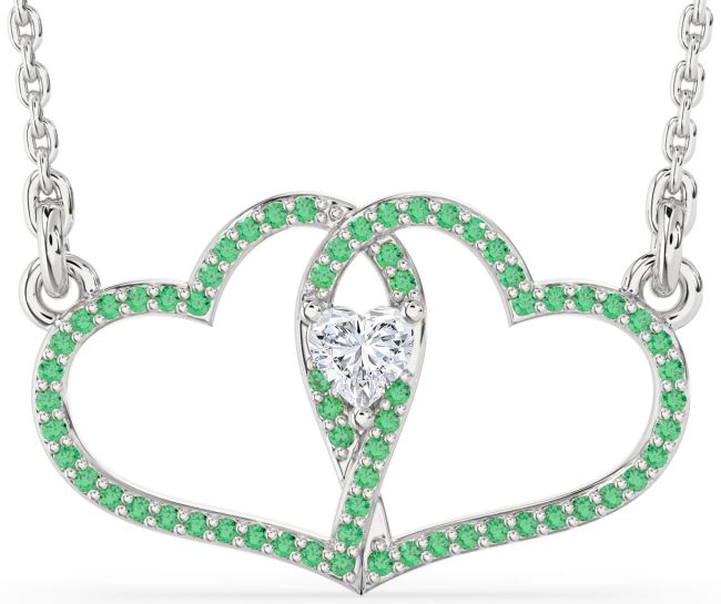 Large Emerald Silver Heart Necklace