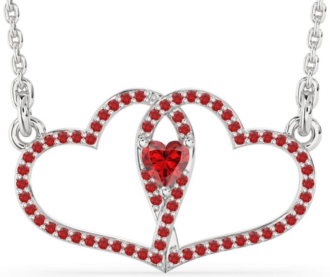Large Ruby Silver Heart Necklace