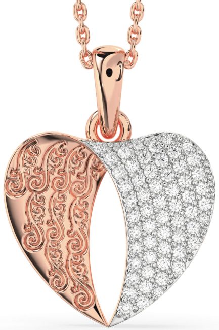 Diamond Rose Gold Silver Heart Necklace