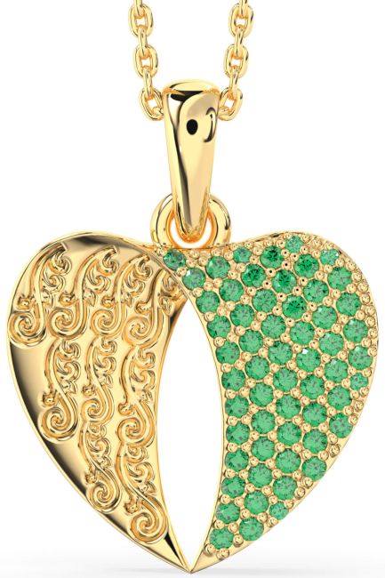 Emerald Gold Silver Heart Necklace