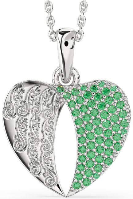 Emerald Platinum Heart Necklace