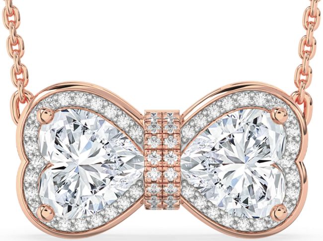 Diamond Rose Gold Heart Bow Necklace