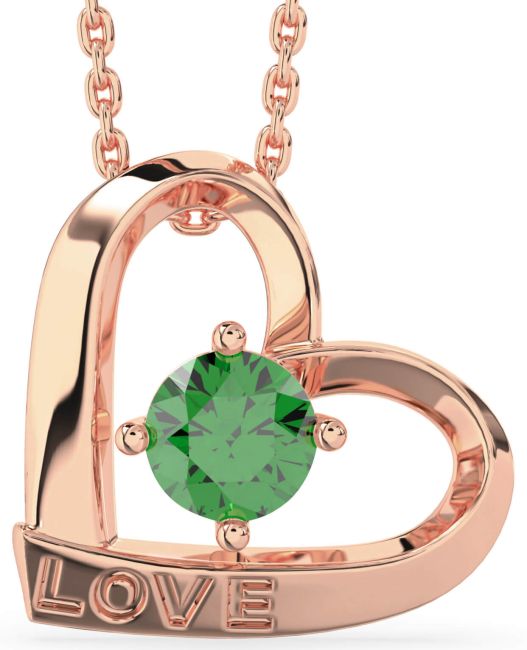 Emerald Rose Gold Heart Necklace