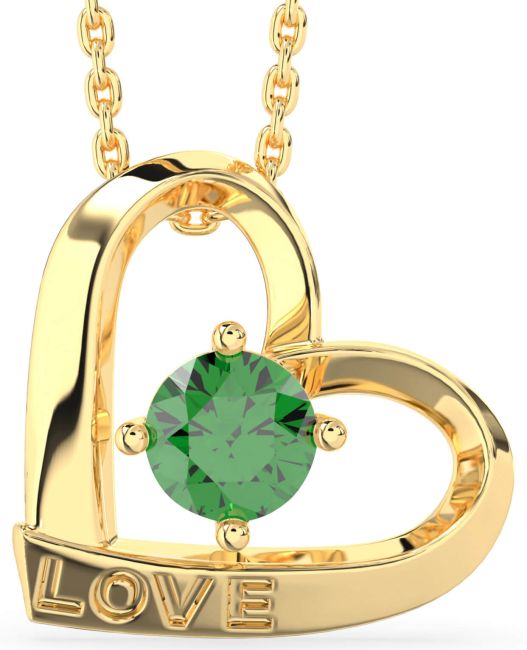 Emerald Gold Silver Heart Necklace