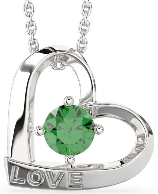 Emerald Platinum Heart Necklace