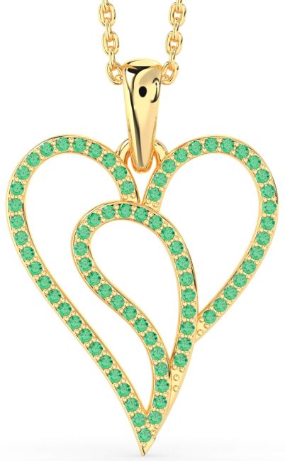 Emerald Gold Silver Heart Necklace