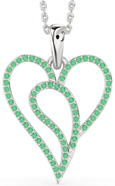 Emerald Platinum Heart Necklace