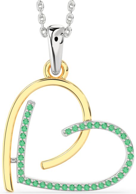 Emerald Gold Silver Heart Necklace
