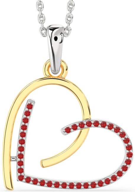 Ruby Platinum & Yellow Gold Heart Necklace