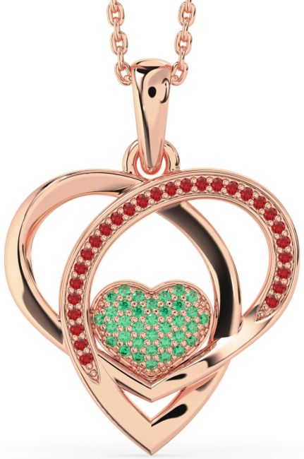 Emerald & Ruby Rose Gold Heart Necklace