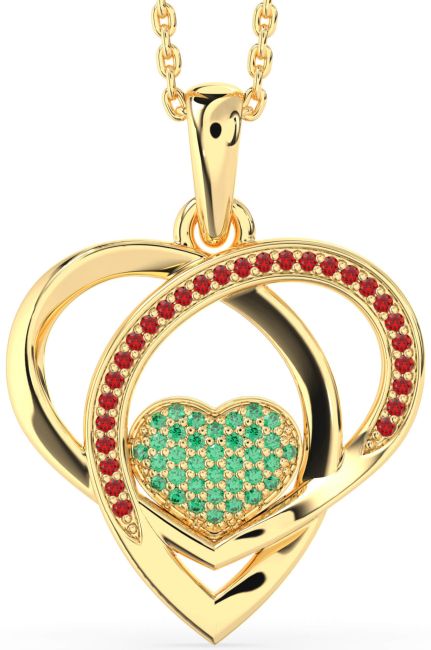 Emerald & Ruby Gold Heart Necklace