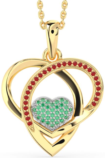 Emerald & Ruby Platinum & Yellow Gold Heart Necklace