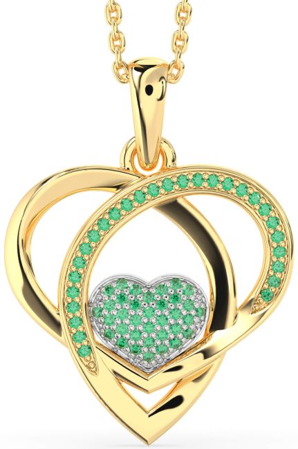 Emerald Gold Silver Heart Necklace