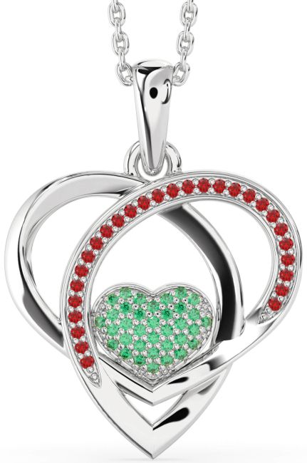 Emerald & Ruby Platinum Heart Necklace