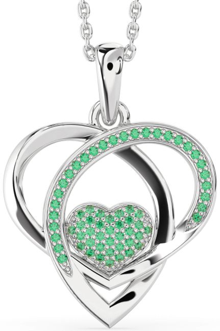 Emerald Platinum Heart Necklace