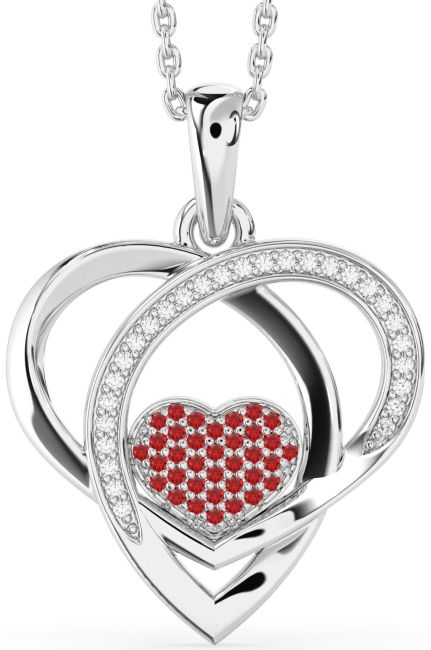 Diamond & Ruby Platinum Heart Necklace