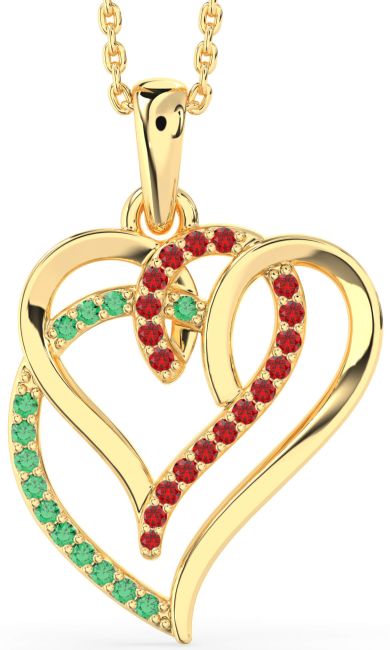 Emerald & Ruby Gold Heart Necklace