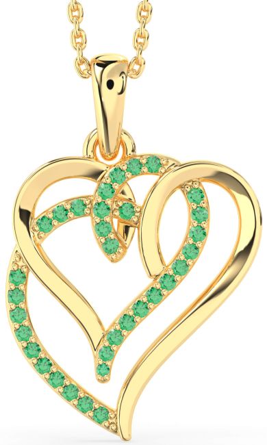 Emerald Gold Silver Heart Necklace