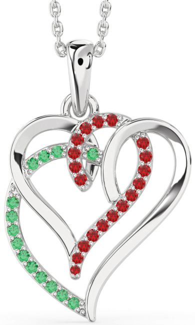Emerald & Ruby Platinum Heart Necklace