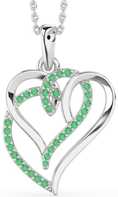 Emerald Platinum Heart Necklace