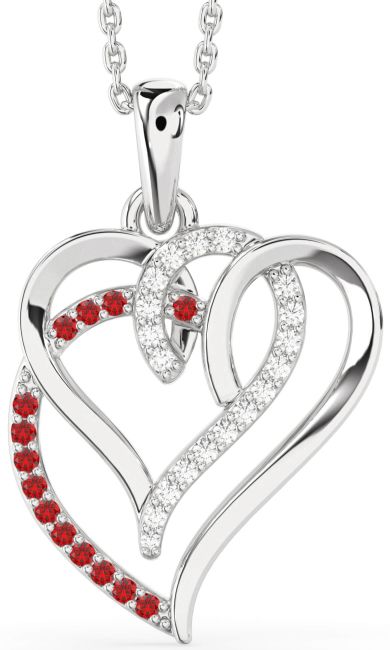 Diamond & Ruby Platinum Heart Necklace