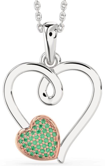 Emerald White Rose Gold Heart Necklace