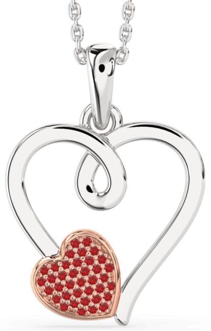 Ruby Silver & 10K Rose Gold Heart Necklace