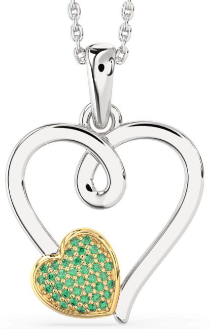 Emerald Gold Silver Heart Necklace