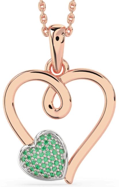 Emerald Rose Gold Silver Heart Necklace