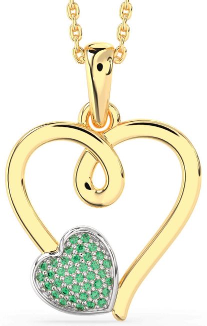 Emerald Gold Silver Heart Necklace