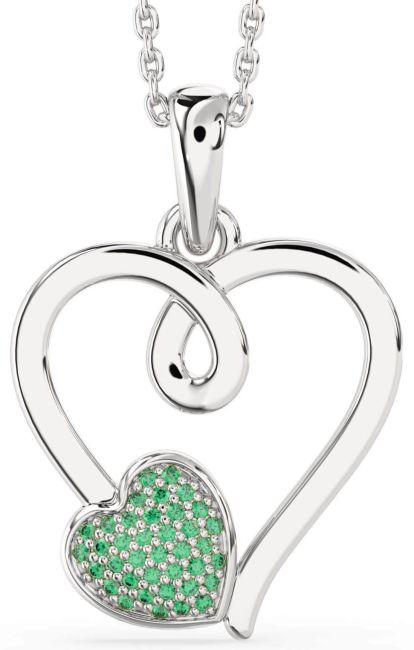 Emerald Platinum Heart Necklace