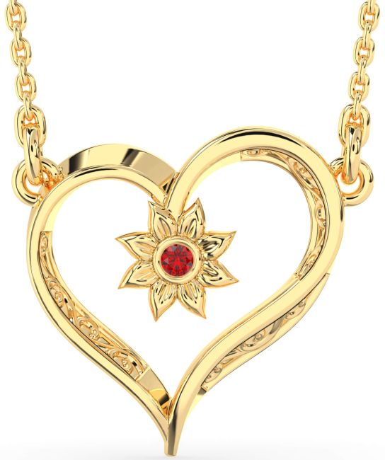 Ruby Gold Heart Sun Necklace