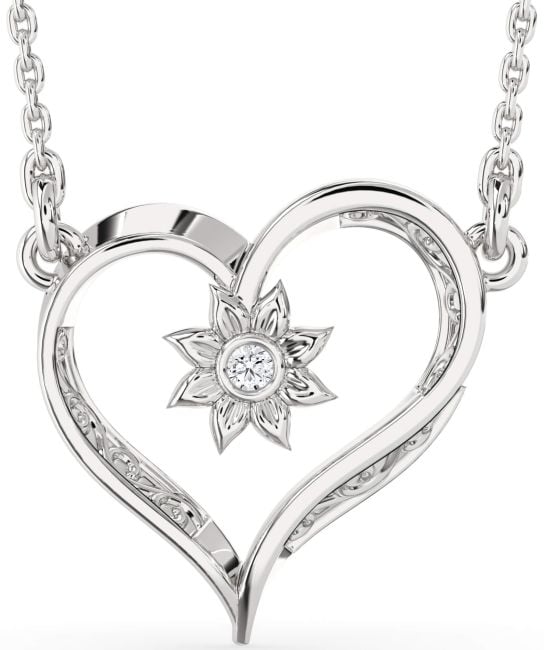 Diamond White Gold Heart Sun Necklace
