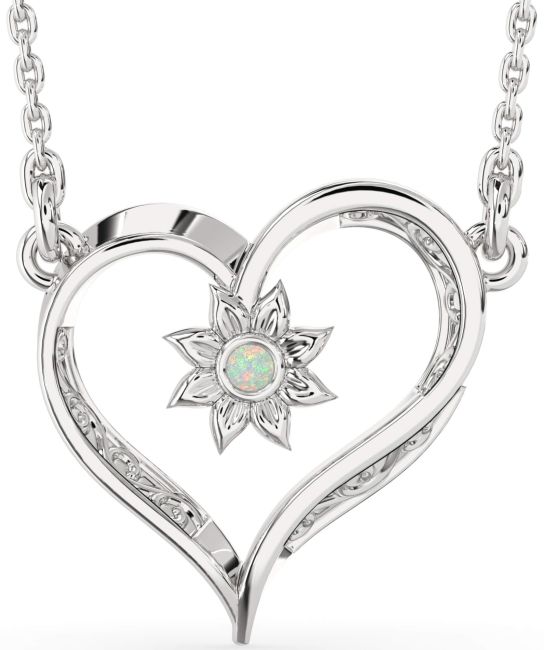 Opal Silver Heart Sun Necklace