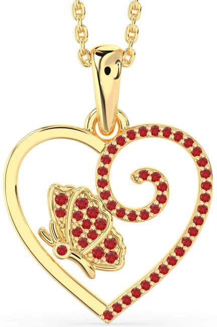 Ruby Gold Heart Butterfly Necklace