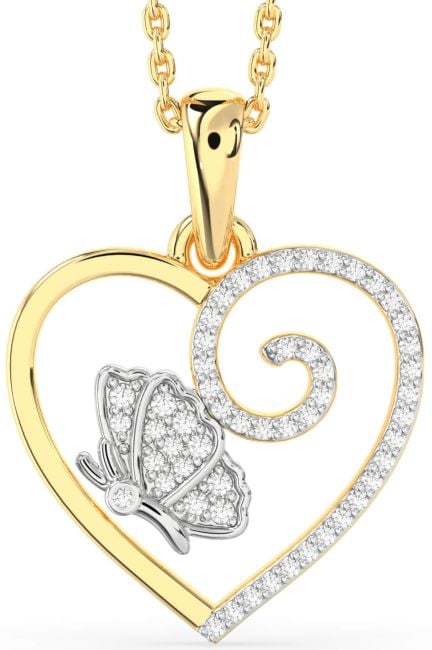 Diamond Platinum & Yellow Gold Heart Butterfly Necklace